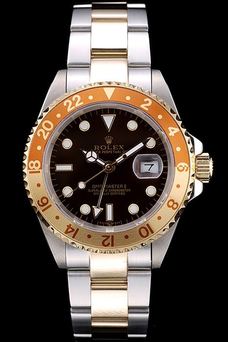 Rolex GMT Master II Gold Colored Ceramic Bezel Brown Dial Tachymeter